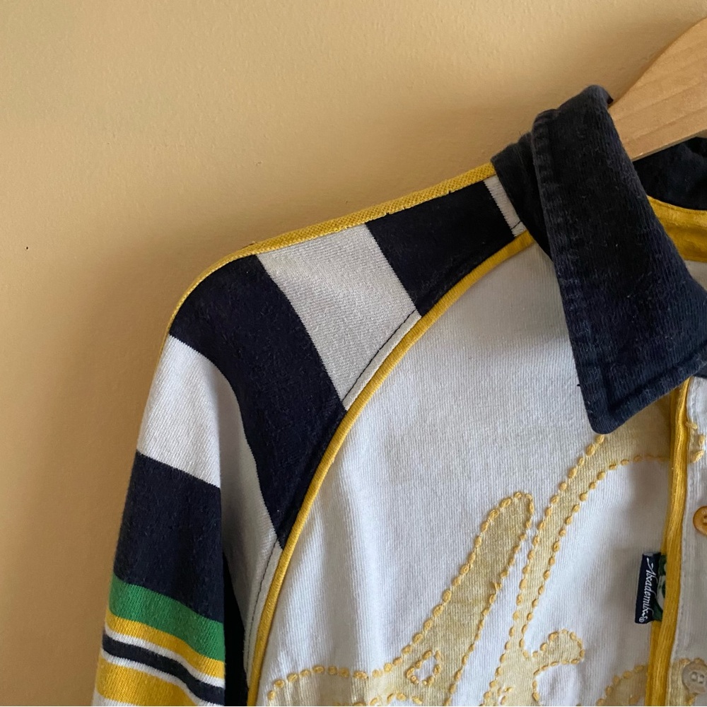 Akademiks AKDMKS Rugby Shirt Men’s Large Striped Long Sleeve Polo Y2K Streetwear - Picture 4 of 16